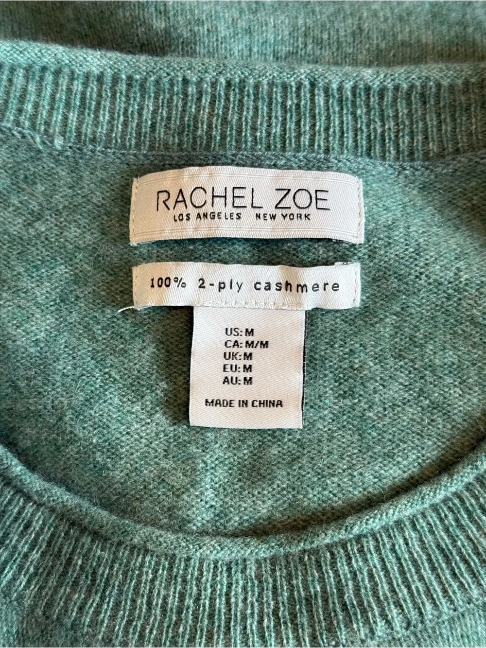 NWOT Rachel Zoe 100% 2-Ply Cashmere Crewneck Sweater Green Size Medium